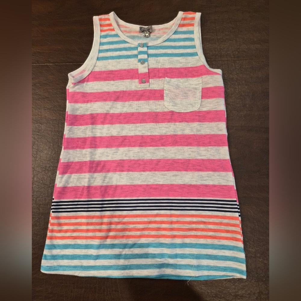 Poof Girl Pink Gray Orange Turquoise Striped Sleeveless Tamk Top Sz Small NWOT